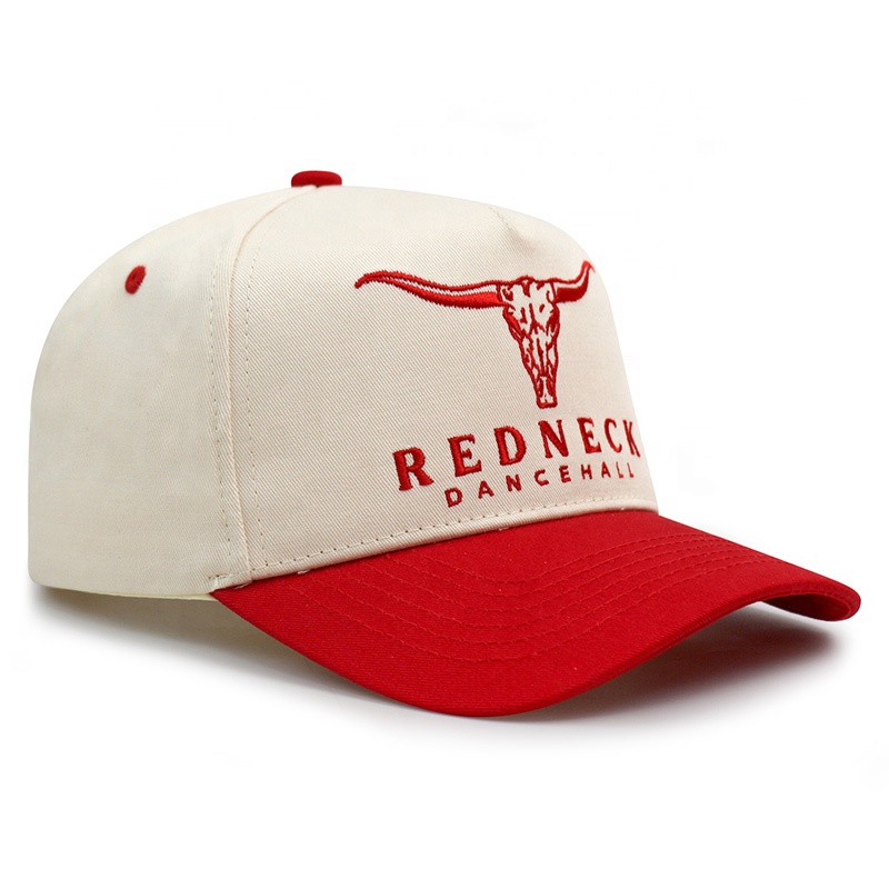 Western Style Two-Tone Baseball Cap with Embroidered Logo – Red & White