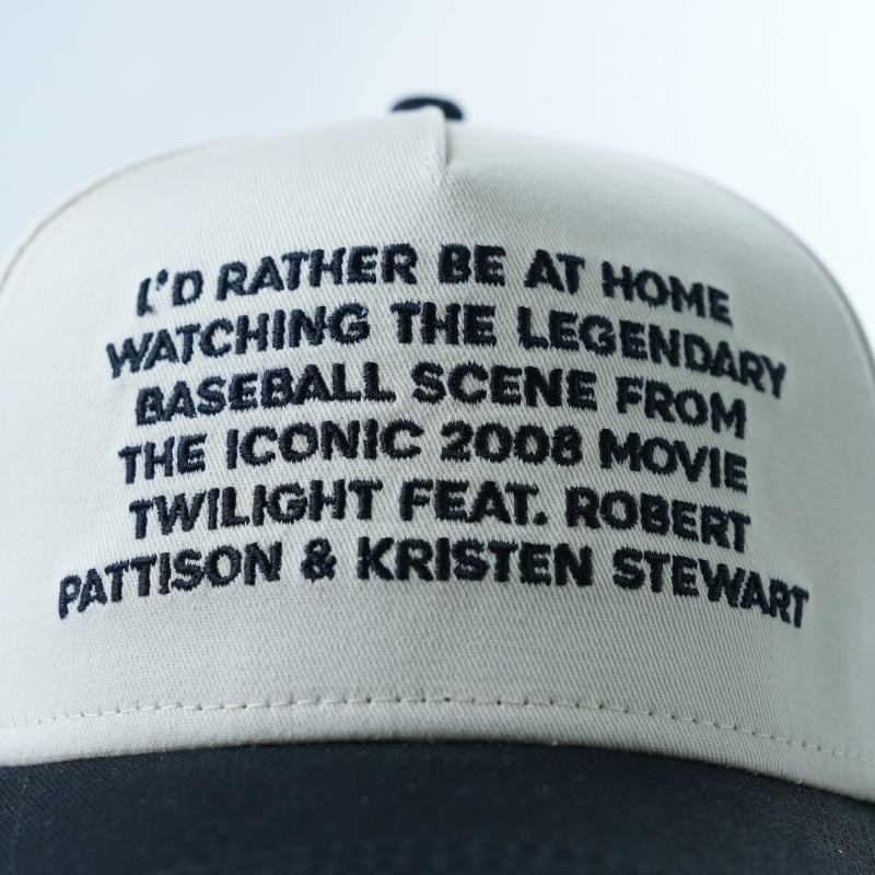 Two Tone Embroidered Text 5 Panel Cotton Twill Baseball Cap with Adjustable Strap