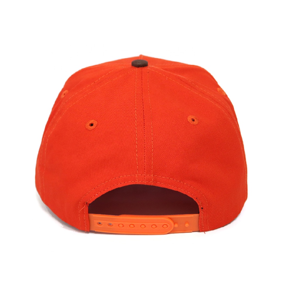 Orange and Brown Curved Brim Trucker Cap with Embroidered Graphic Logo