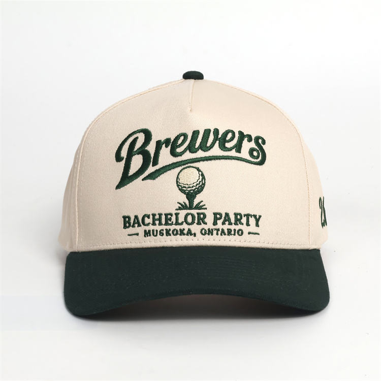 Vintage Two Tone Cotton Twill Five Panel Baseball Cap with Embroidered Golf Inspired Logo