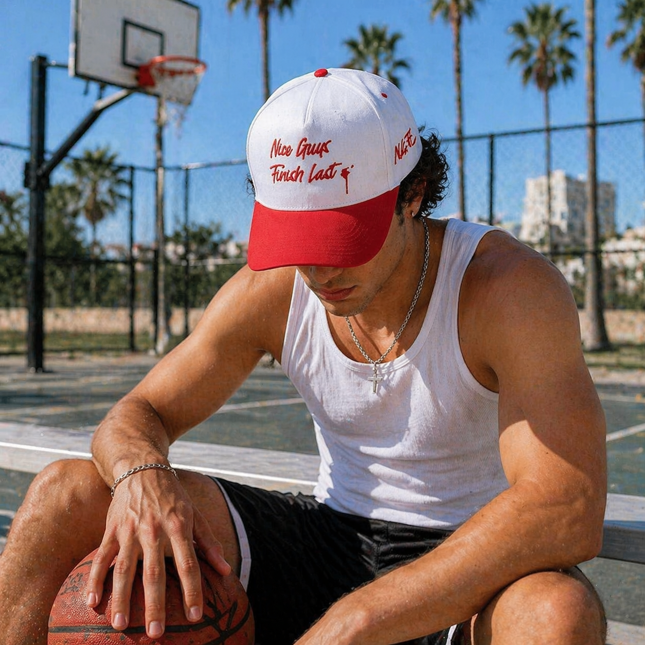 Two-Tone Red and White Script Embroidered Baseball Cap
