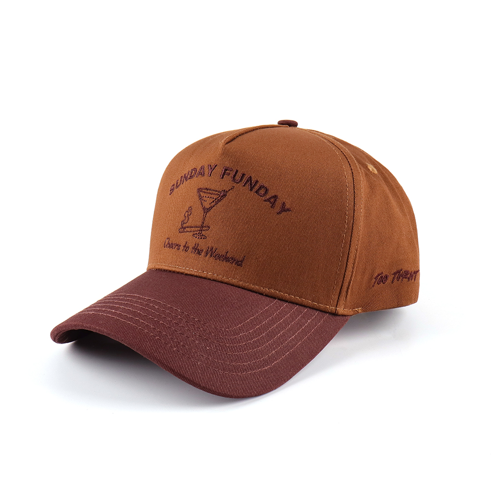 Two-Tone Flat Embroidered Brown Cotton Twill Baseball Cap
