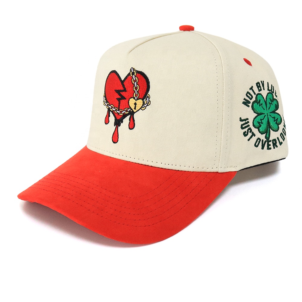 Red and Cream Broken Heart Embroidered Two Tone Baseball Cap