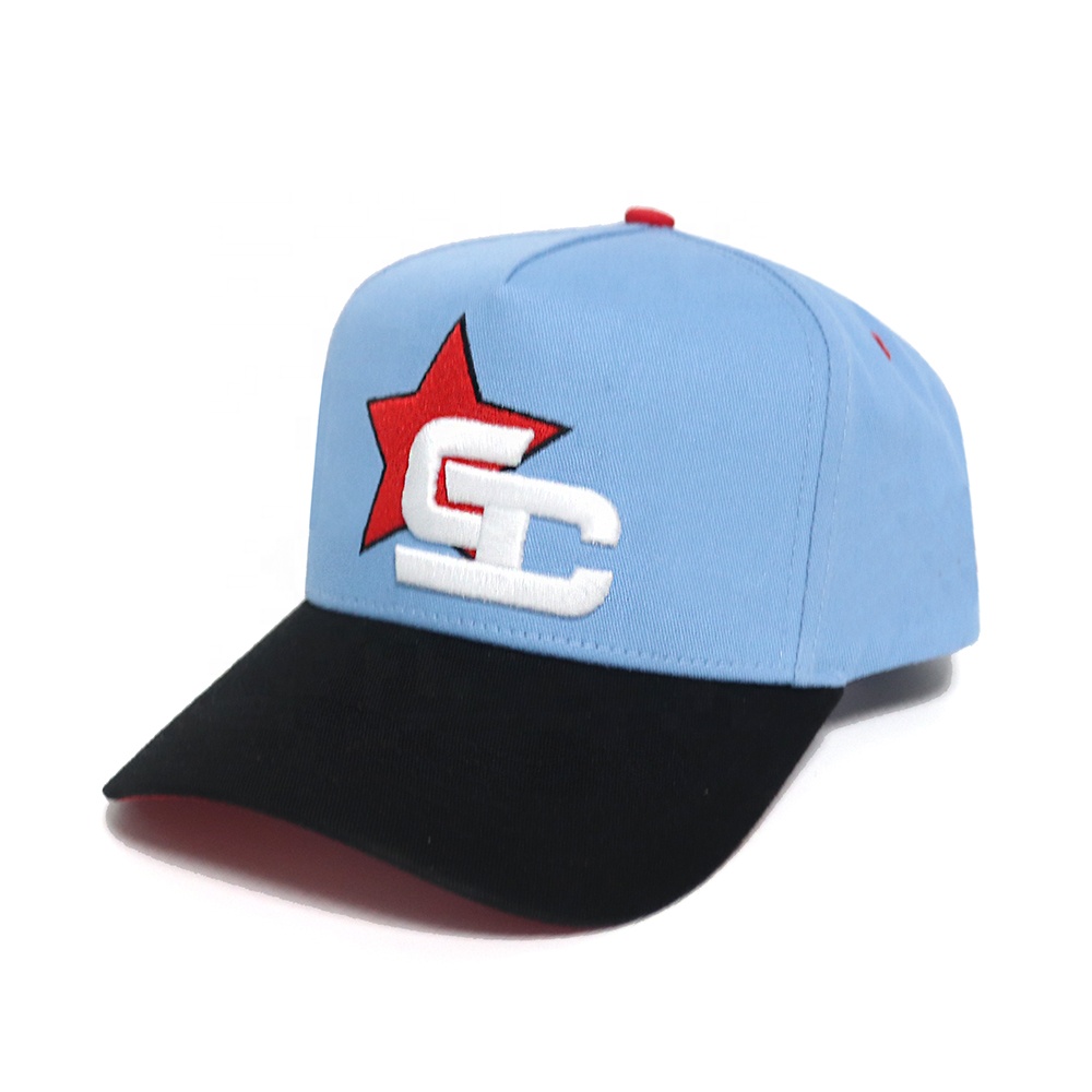 Light Blue and Black Star Logo 5 Panel Baseball Cap