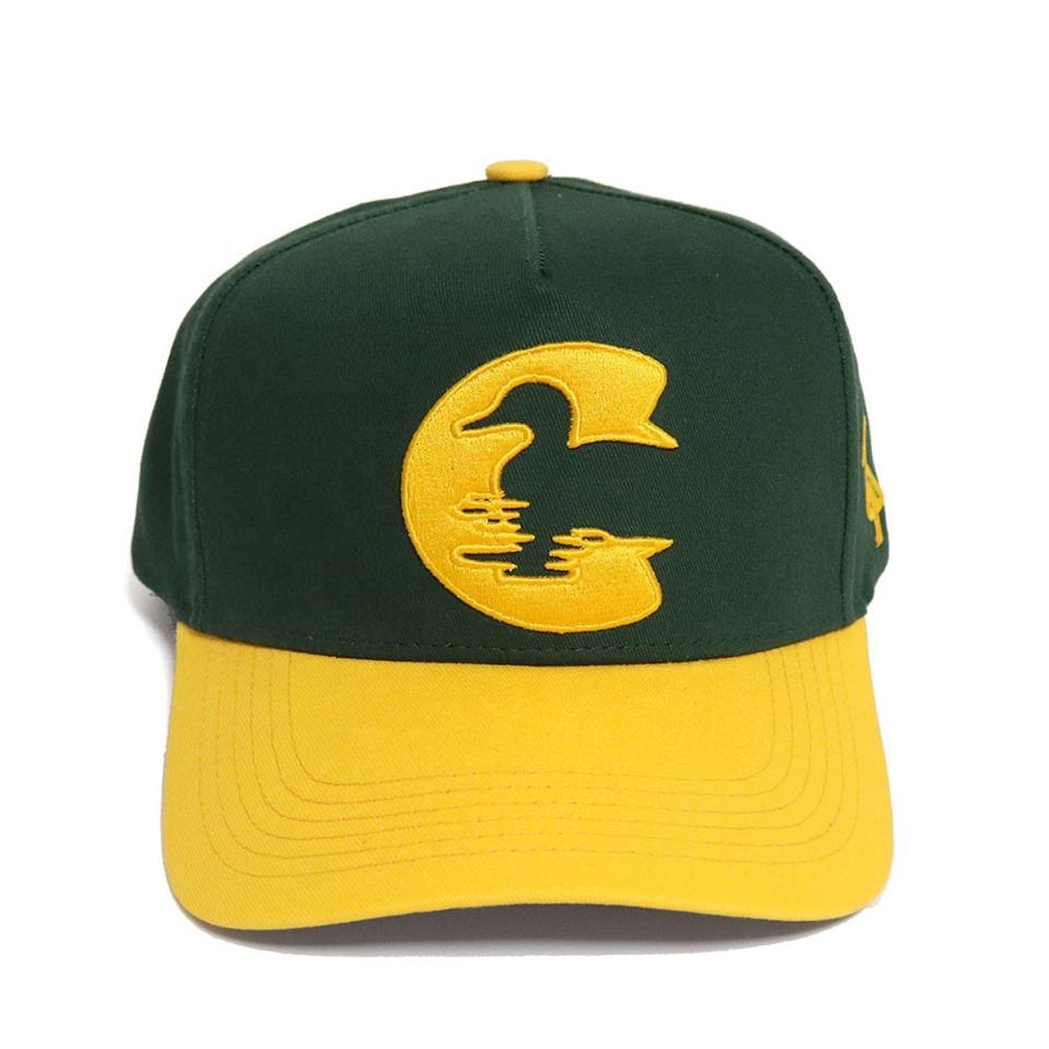 Green Yellow Two Tone Flat Embroidered Letter Baseball Cap Cotton Twill Hat