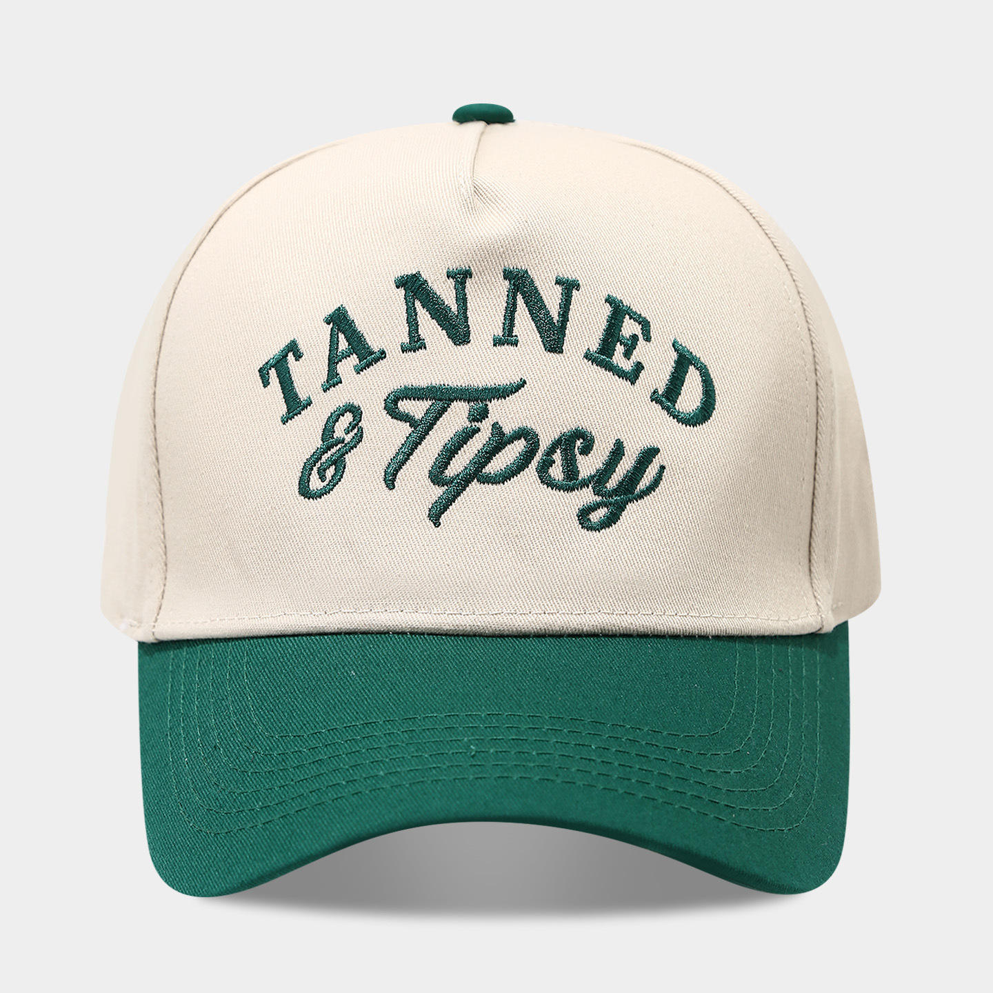 Cream Two Tone Tanned & Tipsy Embroidered Baseball Cap