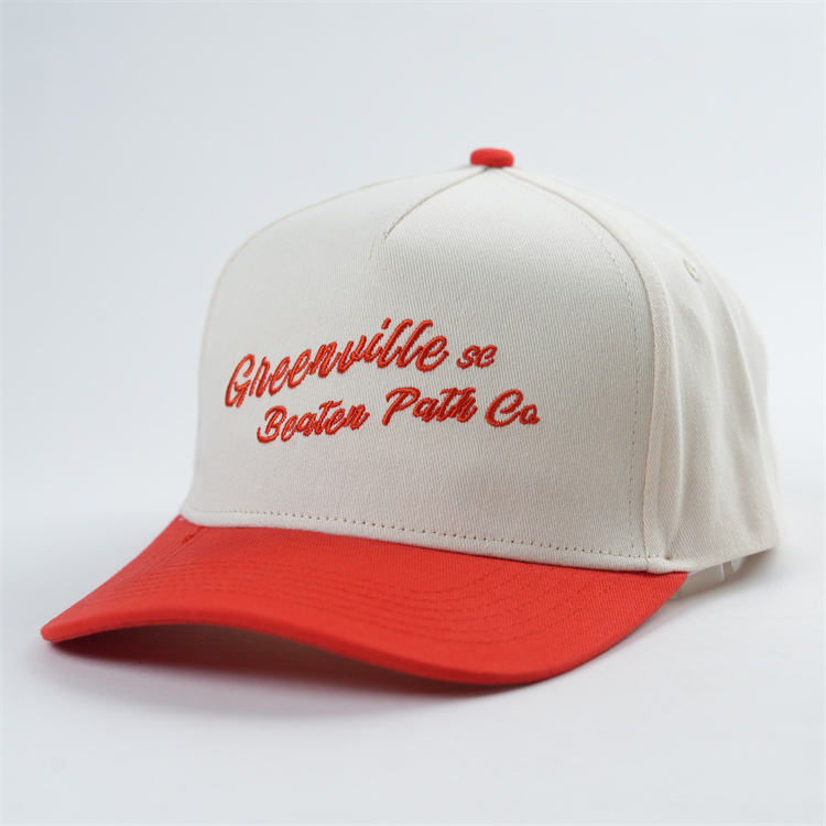 Cream Red Flat Embroidered Script Baseball Cap