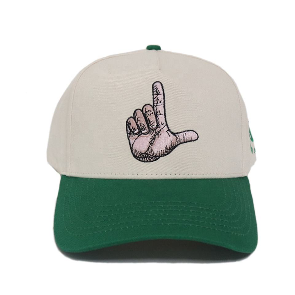 Cream and Green Two-Tone Hand Logo Baseball Cap