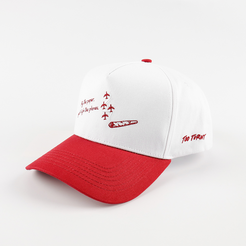 Red White Airplane Embroidery Two-Tone Baseball Cap