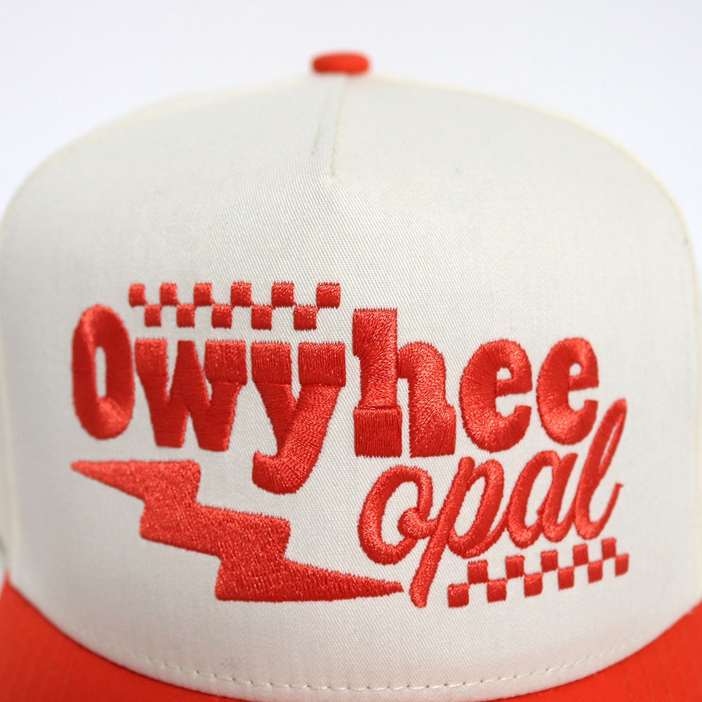 Cream and Orange Two-Tone 5-Panel Cotton Twill Baseball Cap with Flat Embroidered Logo