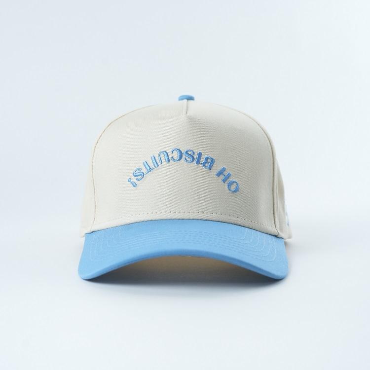 Cream and Sky Blue OH BISCUITS Two-Tone Five-Panel Cotton Twill Cap