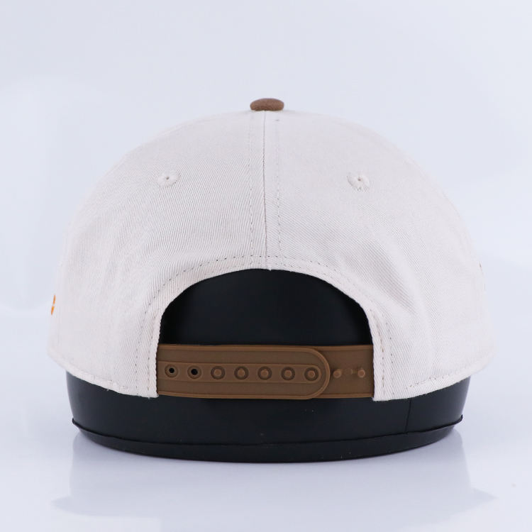 White and Khaki Embroidered Logo Five-Panel Baseball Cap