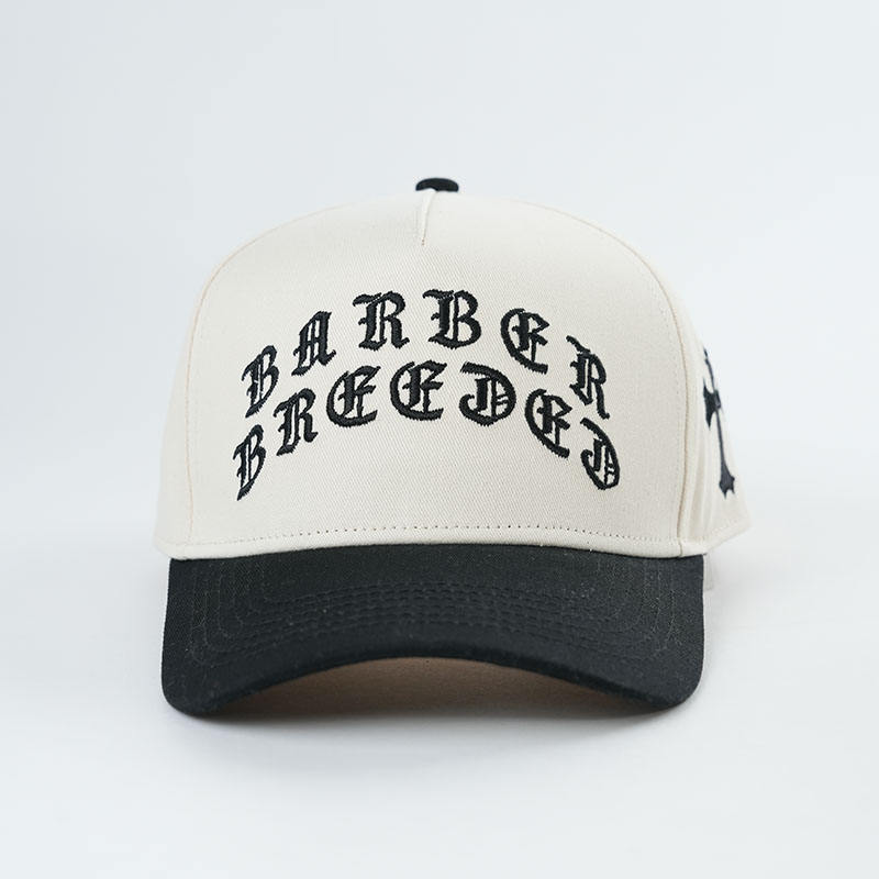 Two-Tone Cotton Baseball Cap with Gothic Embroidery – 5 Panel Design