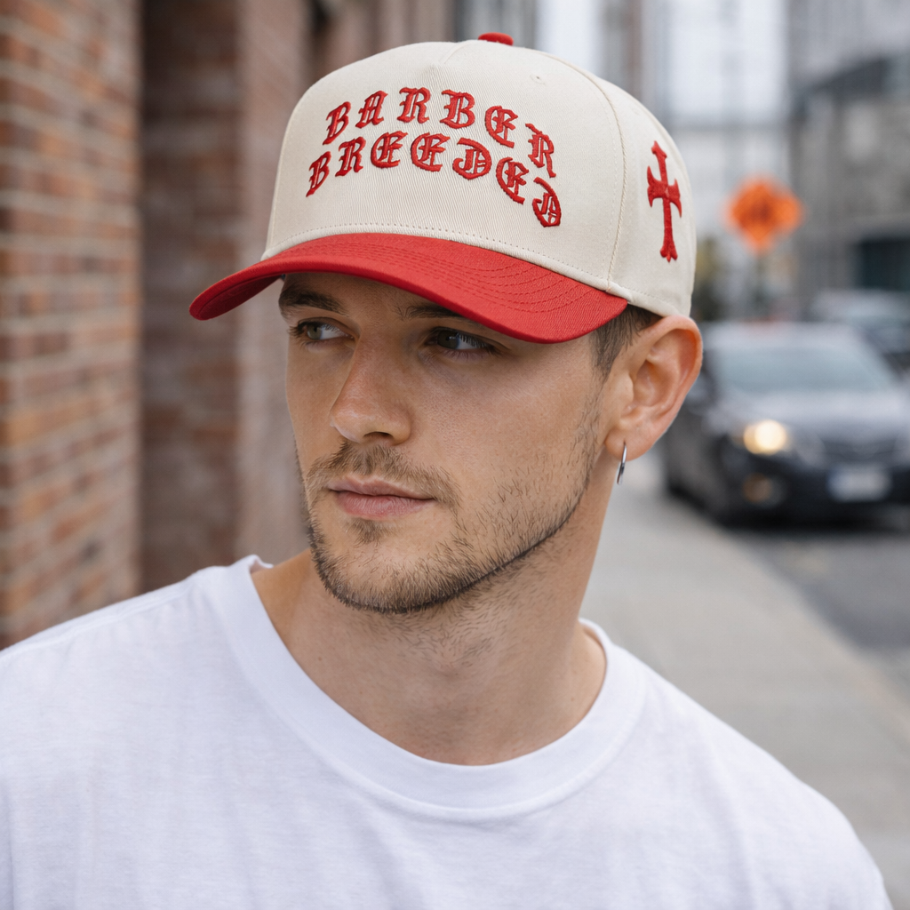 Two-Tone Cotton Baseball Cap with Gothic Embroidery – 5 Panel Design