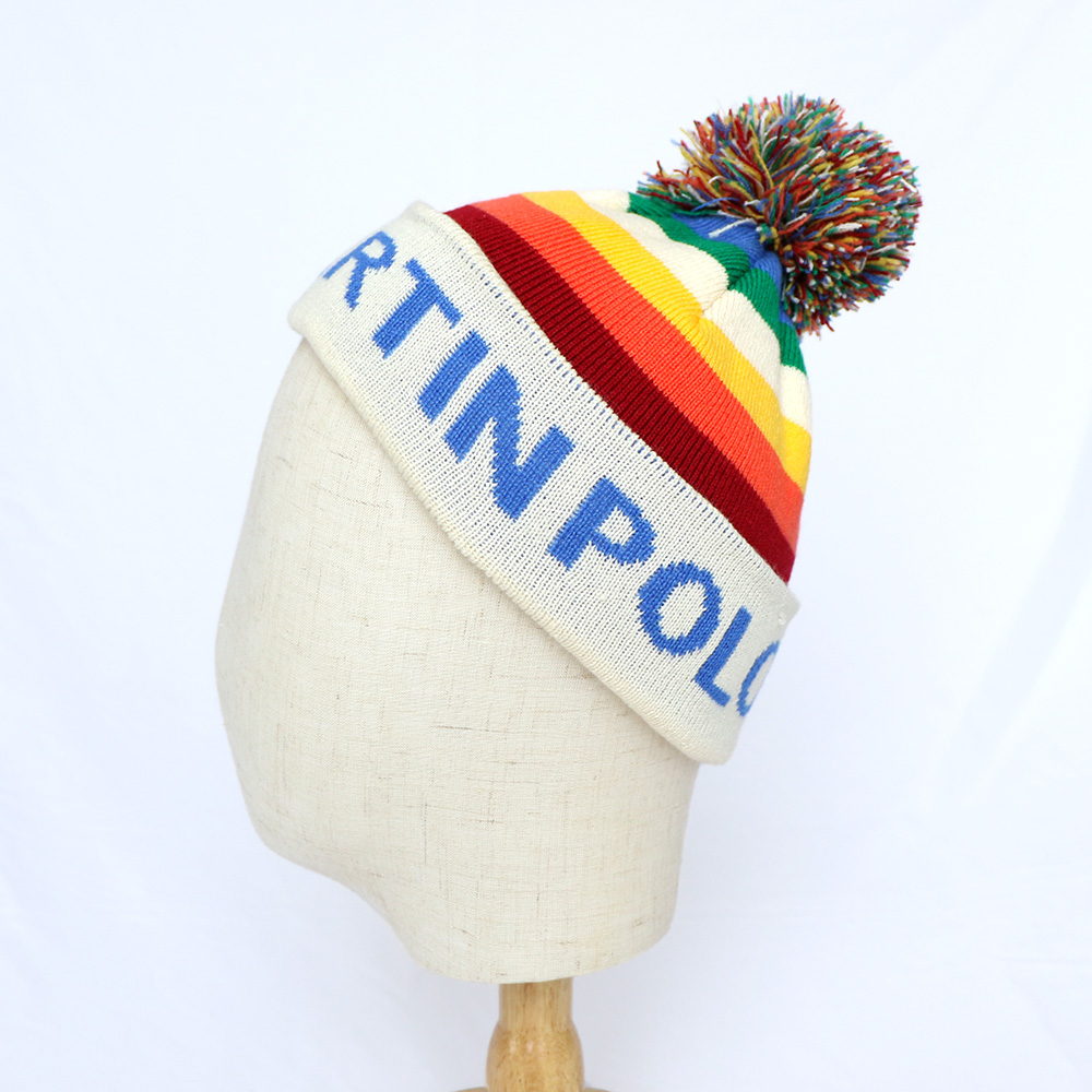 POLO CLUB Rainbow Stripe Pom-Pom Cuffed Knit Beanie