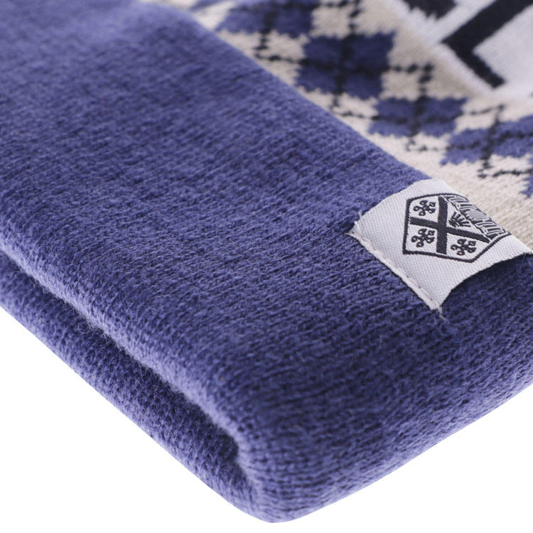 Navy Blue Cream Nordic Jacquard Pom Pom Cuffed Knit Beanie