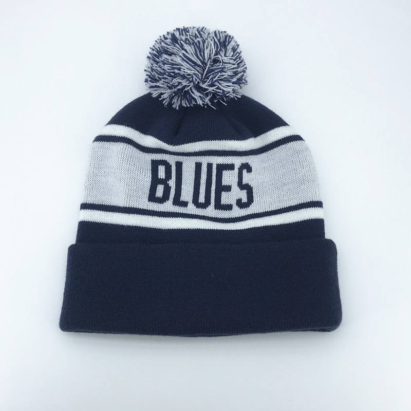 Navy and White Pom Pom Beanie with Frankston Basketball Jacquard Logo