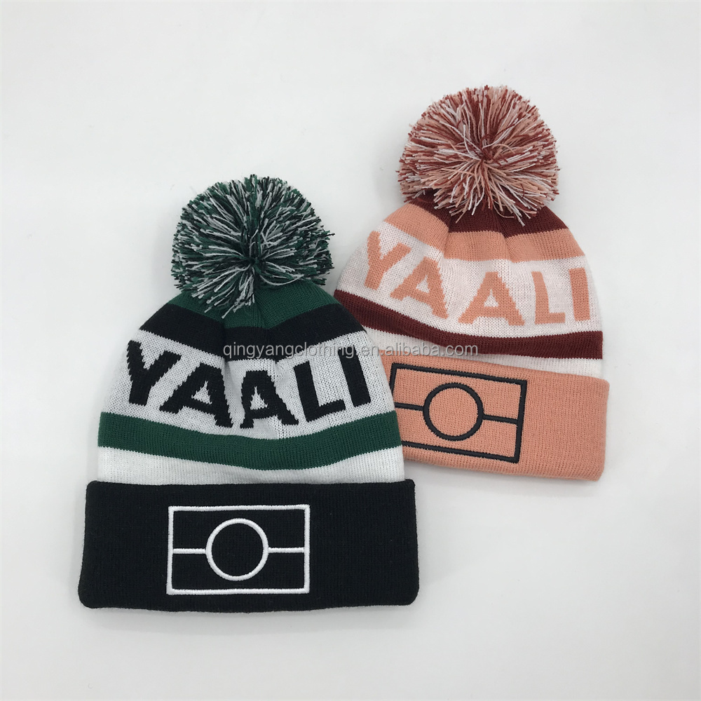 Winter Pom Pom Knitted Beanie Hat Jacquard Cuffed Warm Ski Cap