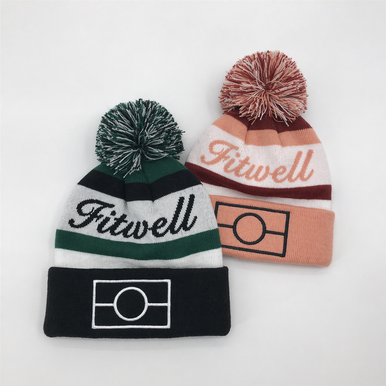 Winter Pom Pom Knitted Beanie Hat Jacquard Cuffed Warm Ski Cap