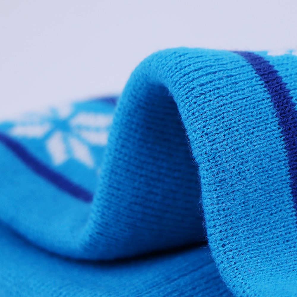 Blue Snowflake Jacquard Pom Pom Cuffed Knit Beanie