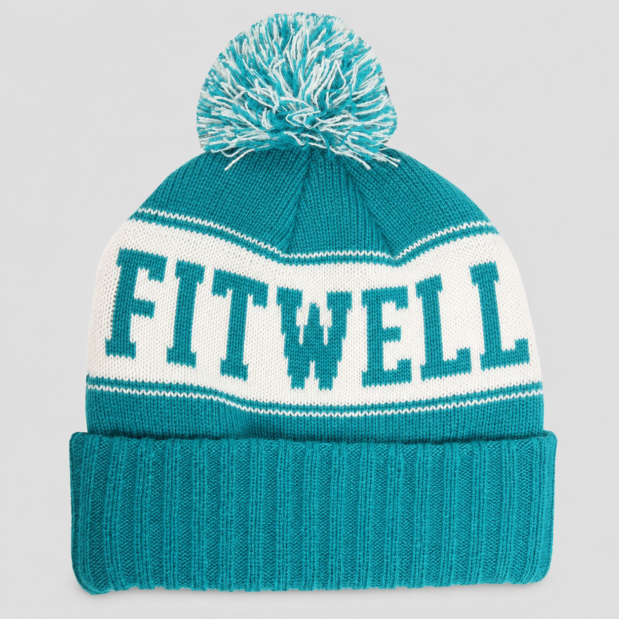 Two-Tone Pom Pom Cuffed Jacquard Knit Beanie Hat