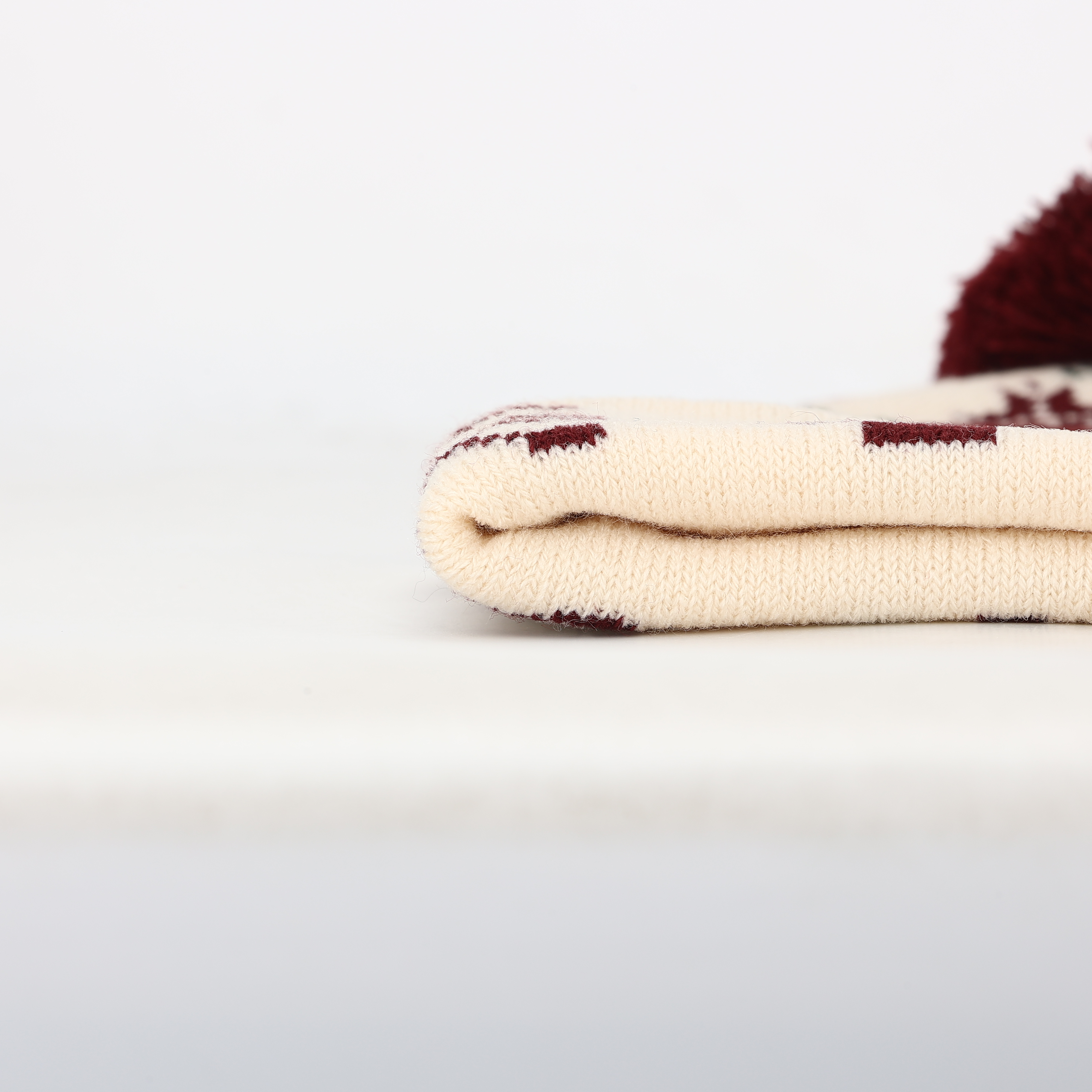 Burgundy Cream Golf Club Jacquard Pom Pom Cuffed Beanie