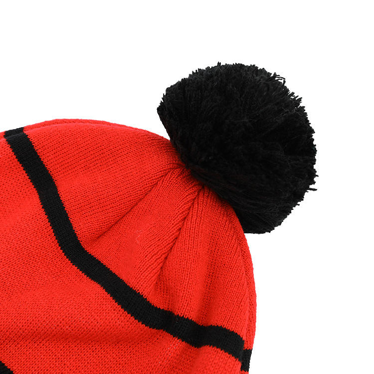 Red TRINI Jacquard Pom Pom Knitted Beanie Hat