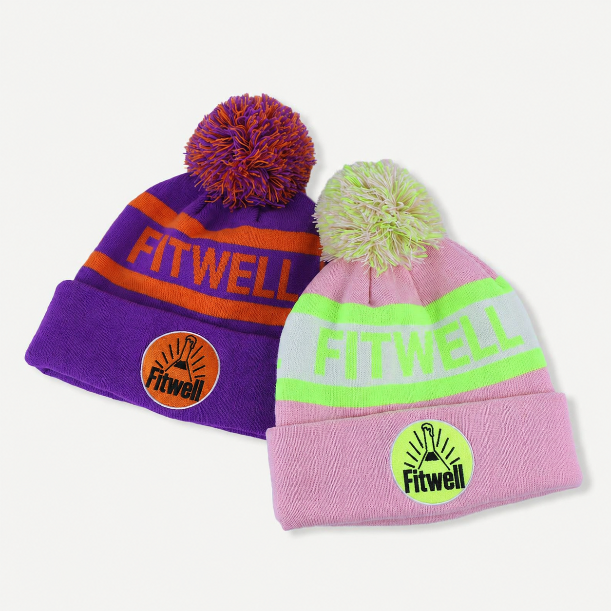 Colorful Jacquard Pom Pom Knit Beanie Hat Set – Winter Warm Street Style Caps