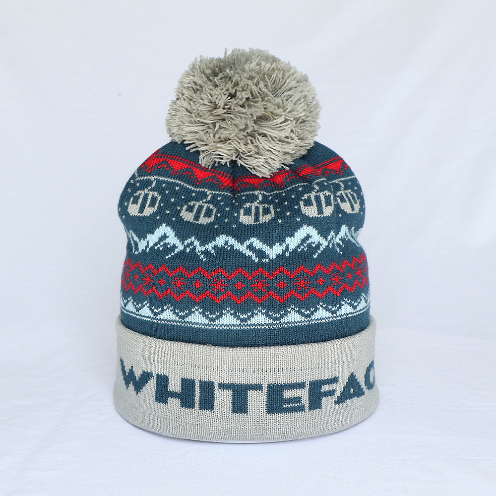 WHITEFACE Jacquard Pom Pom Knitted Beanie Hat
