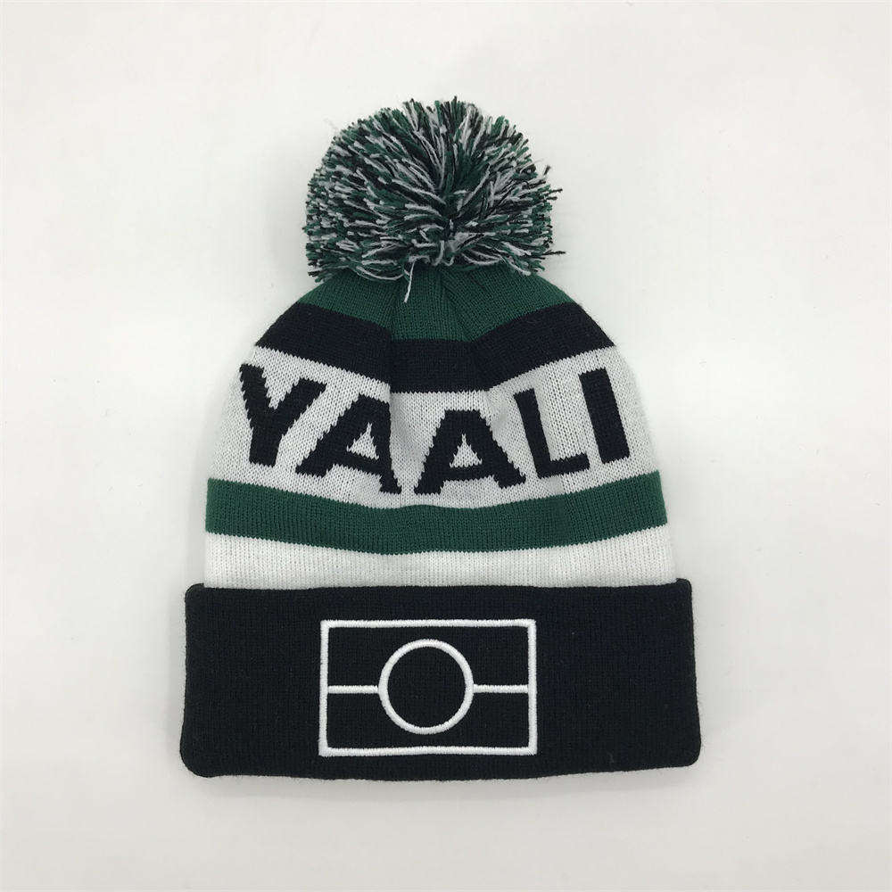 Winter Pom Pom Knitted Beanie Hat Jacquard Cuffed Warm Ski Cap