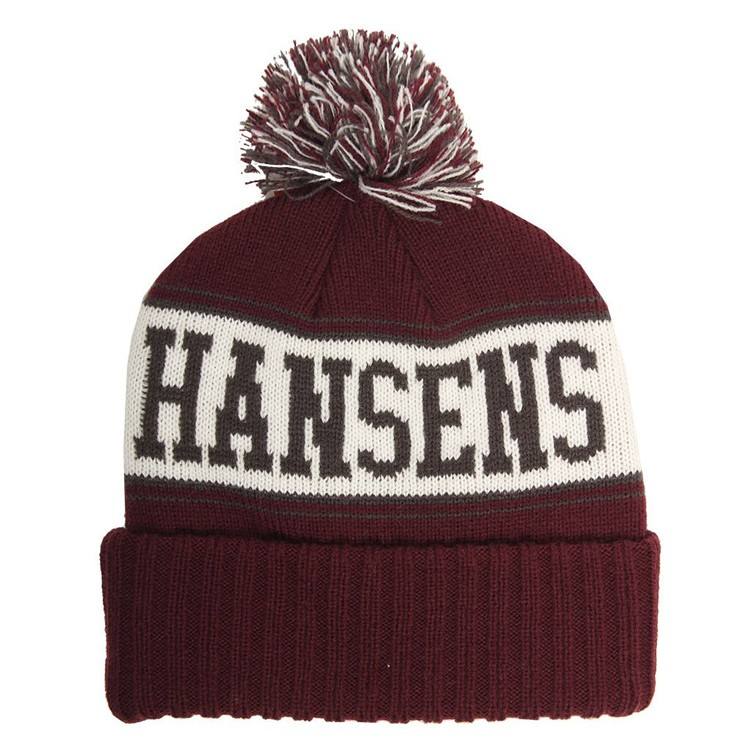 Two-Tone Pom Pom Cuffed Jacquard Knit Beanie Hat