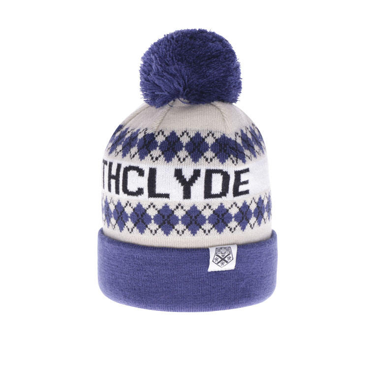 Navy Blue Cream Nordic Jacquard Pom Pom Cuffed Knit Beanie