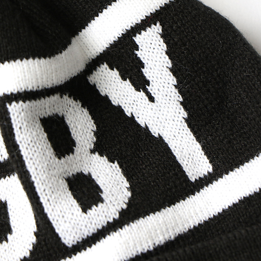 Black Rugby KRATOS Jacquard Pom Pom Beanie with Embroidered Logo