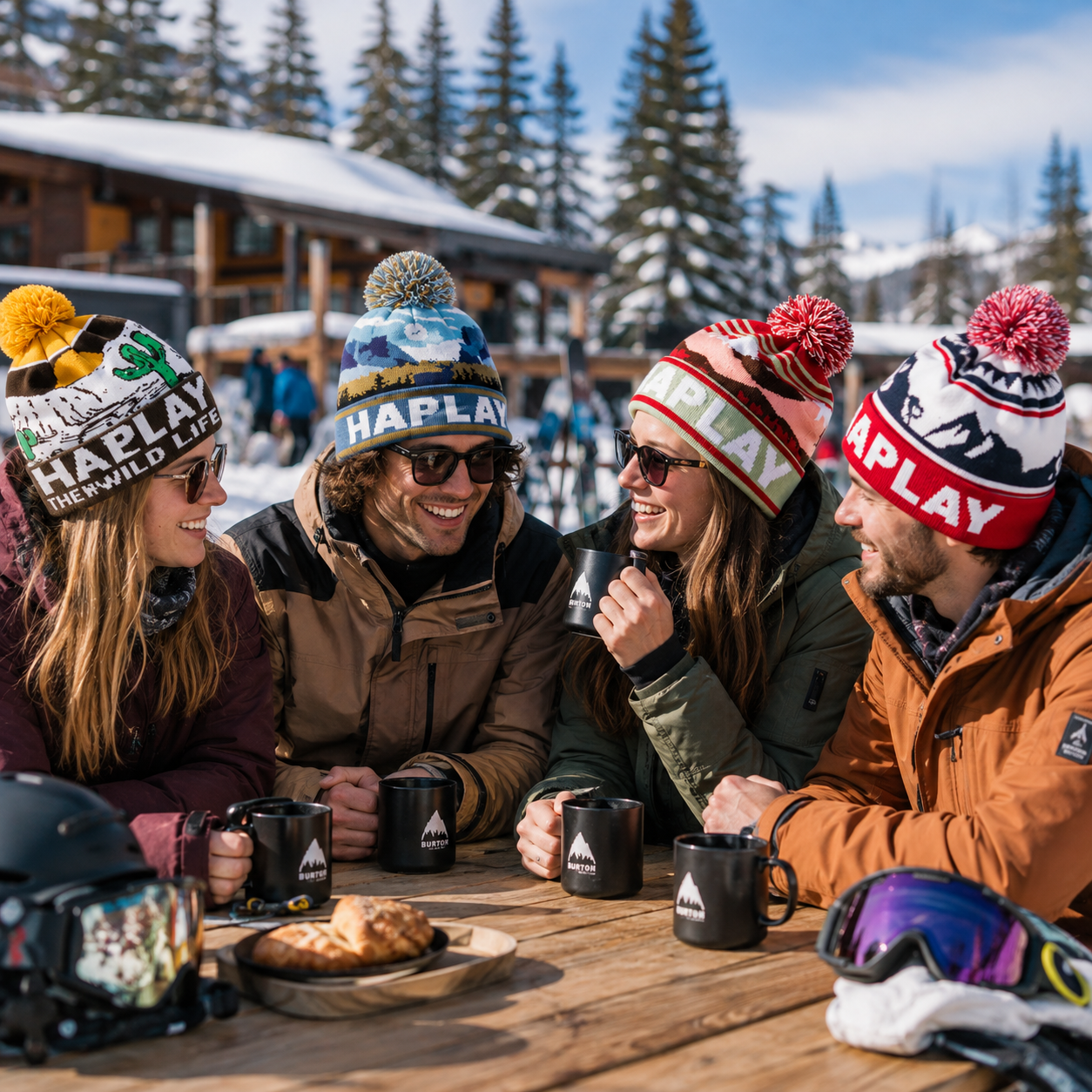 Scenic Landscape Jacquard Pom Pom Cuffed Beanie