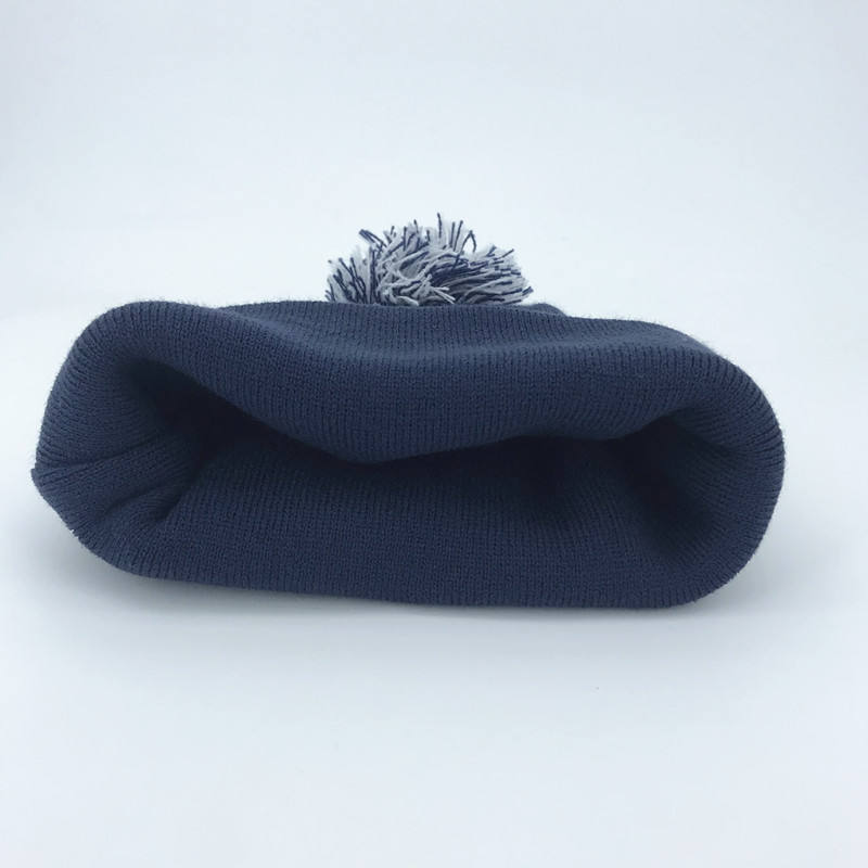 Navy and White Pom Pom Beanie with Frankston Basketball Jacquard Logo