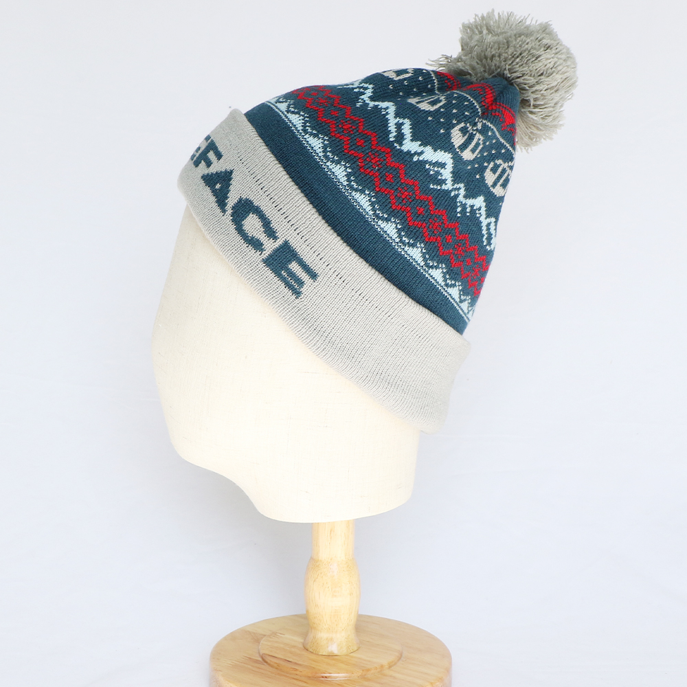 WHITEFACE Jacquard Pom Pom Knitted Beanie Hat