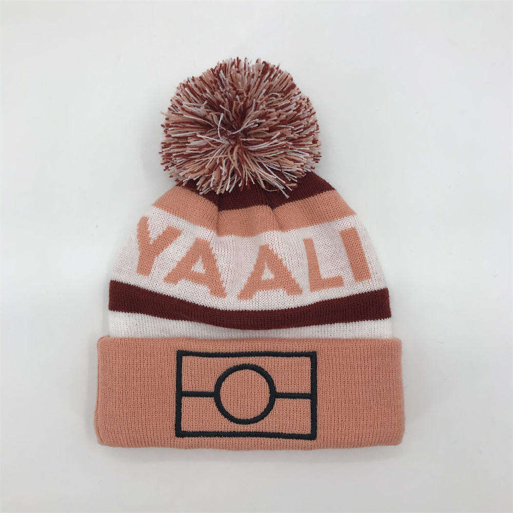 Winter Pom Pom Knitted Beanie Hat Jacquard Cuffed Warm Ski Cap