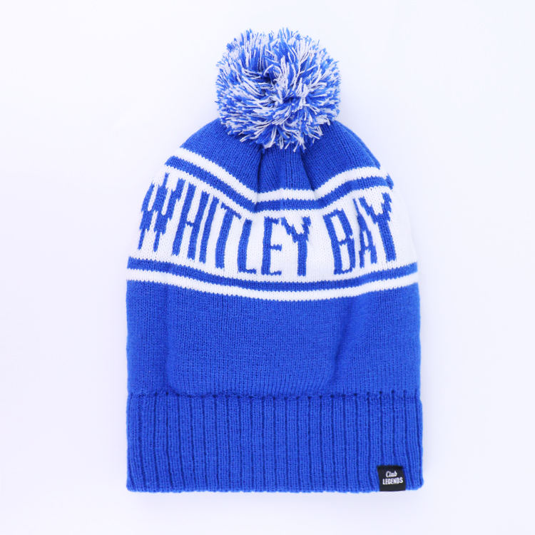 White Bay Sporting Club Blue Cuffed Pom Pom Jacquard Knit Beanie Hat