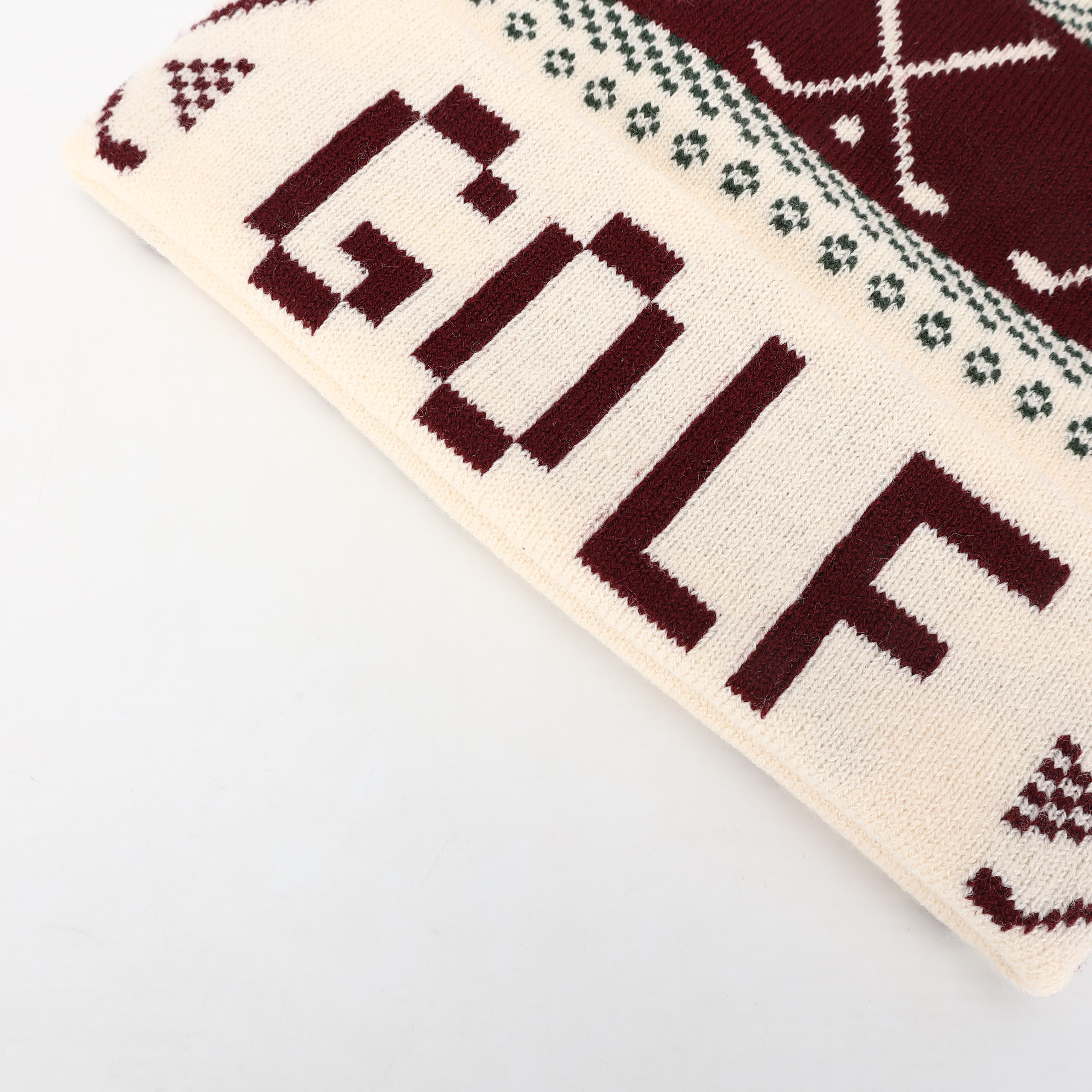Burgundy Cream Golf Club Jacquard Pom Pom Cuffed Beanie