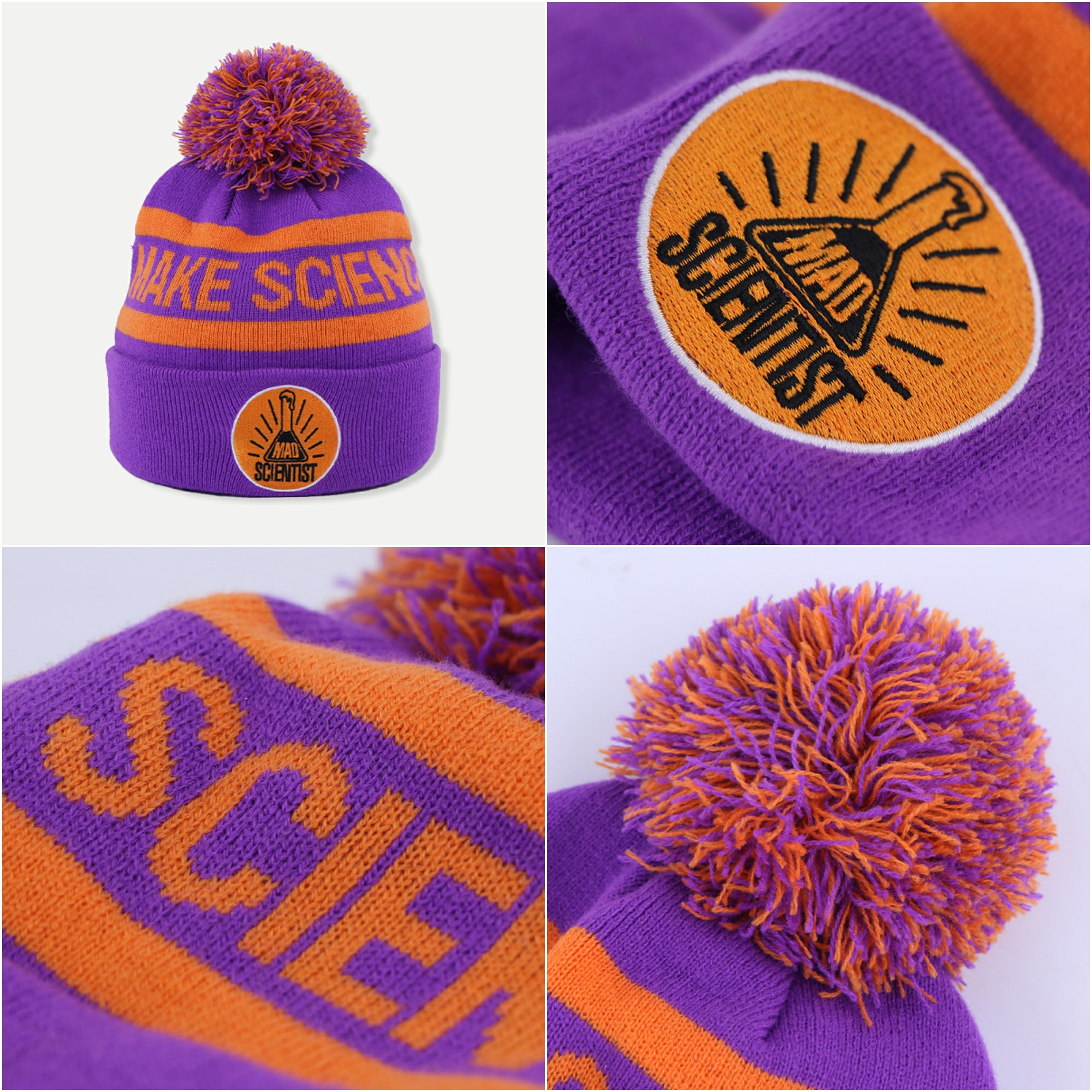 Colorful Jacquard Pom Pom Knit Beanie Hat Set – Winter Warm Street Style Caps