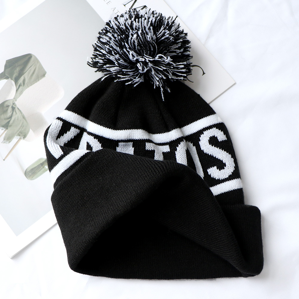 Black Rugby KRATOS Jacquard Pom Pom Beanie with Embroidered Logo