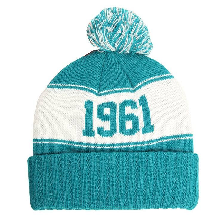 Two-Tone Pom Pom Cuffed Jacquard Knit Beanie Hat