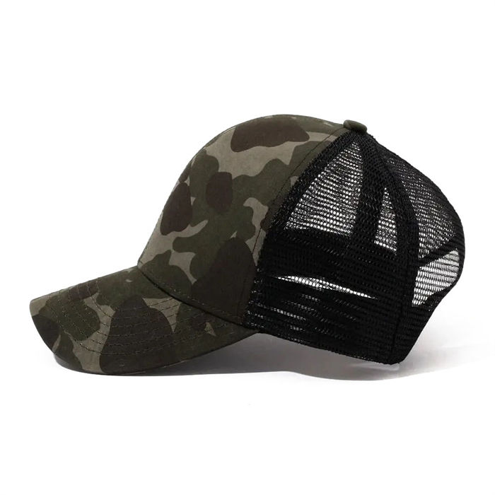 Camo Mesh Trucker Hat with Curved Brim and Adjustable Snapback