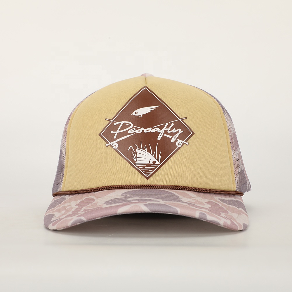 Retro Style Trucker Hat with Camo Brim and FitWell Patch