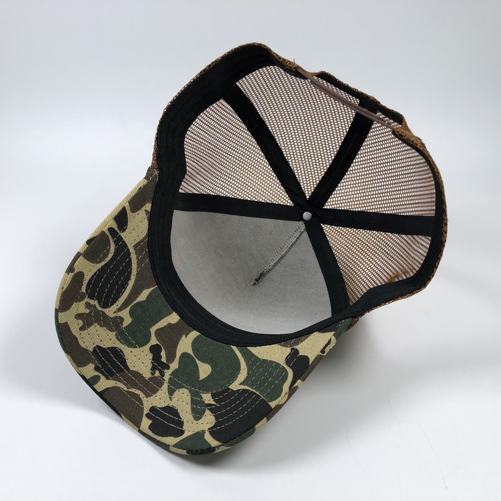 Camo Print Mesh Trucker Hat with Curved Bill – Outdoor Style Cap