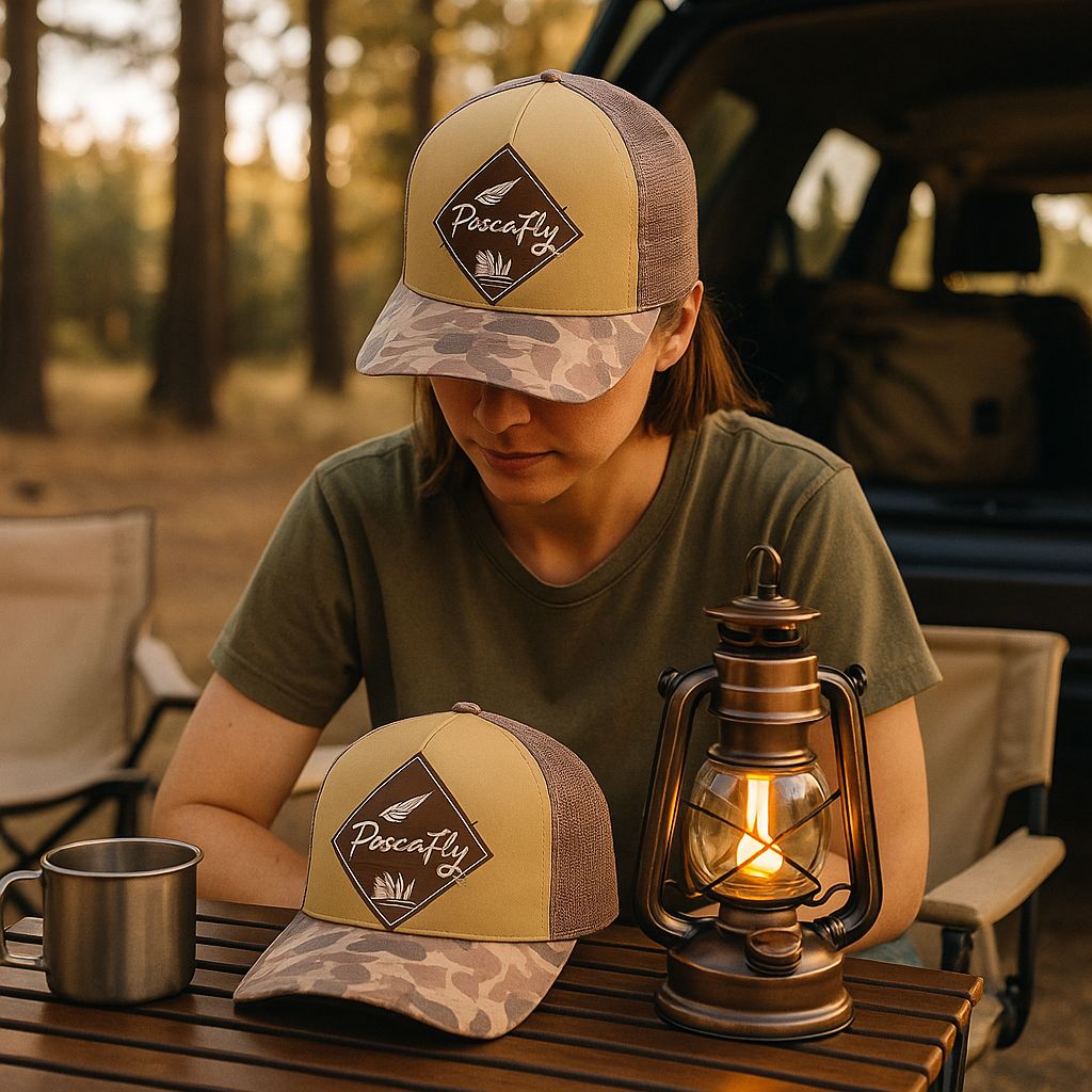 Retro Style Trucker Hat with Camo Brim and FitWell Patch