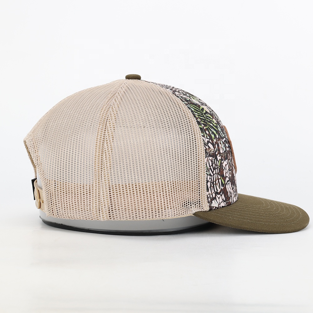 Barbecue Mesh Cap with Camouflage Print and Leather Patch - Casual Outdoor Trucker Hat