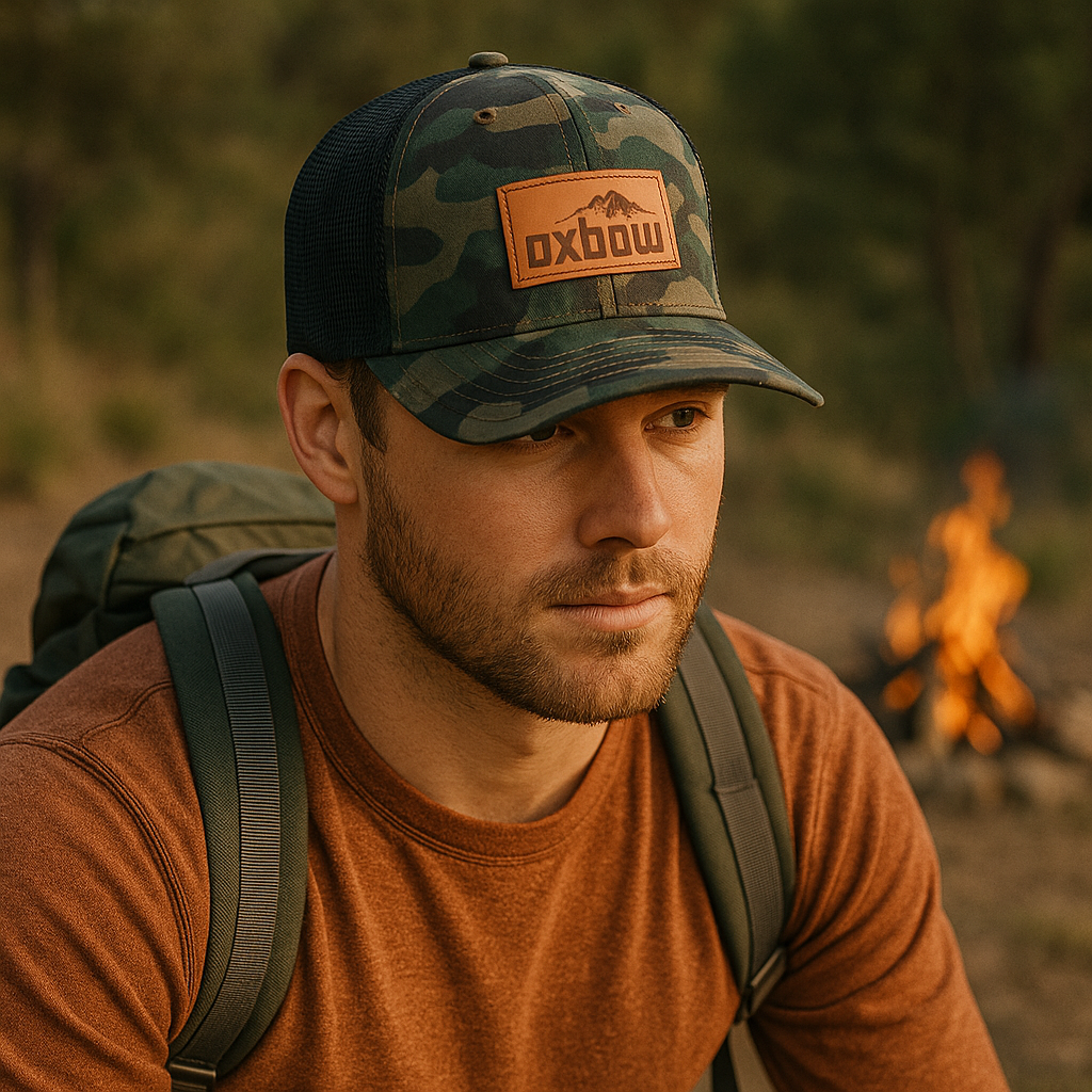 Camouflage Mesh Back Cap with Leather Patch - Stylish and Breathable Trucker Hat