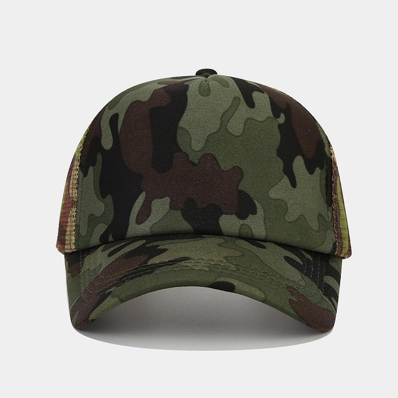 Green Camo Mesh Trucker Hat with Adjustable Snapback Closure