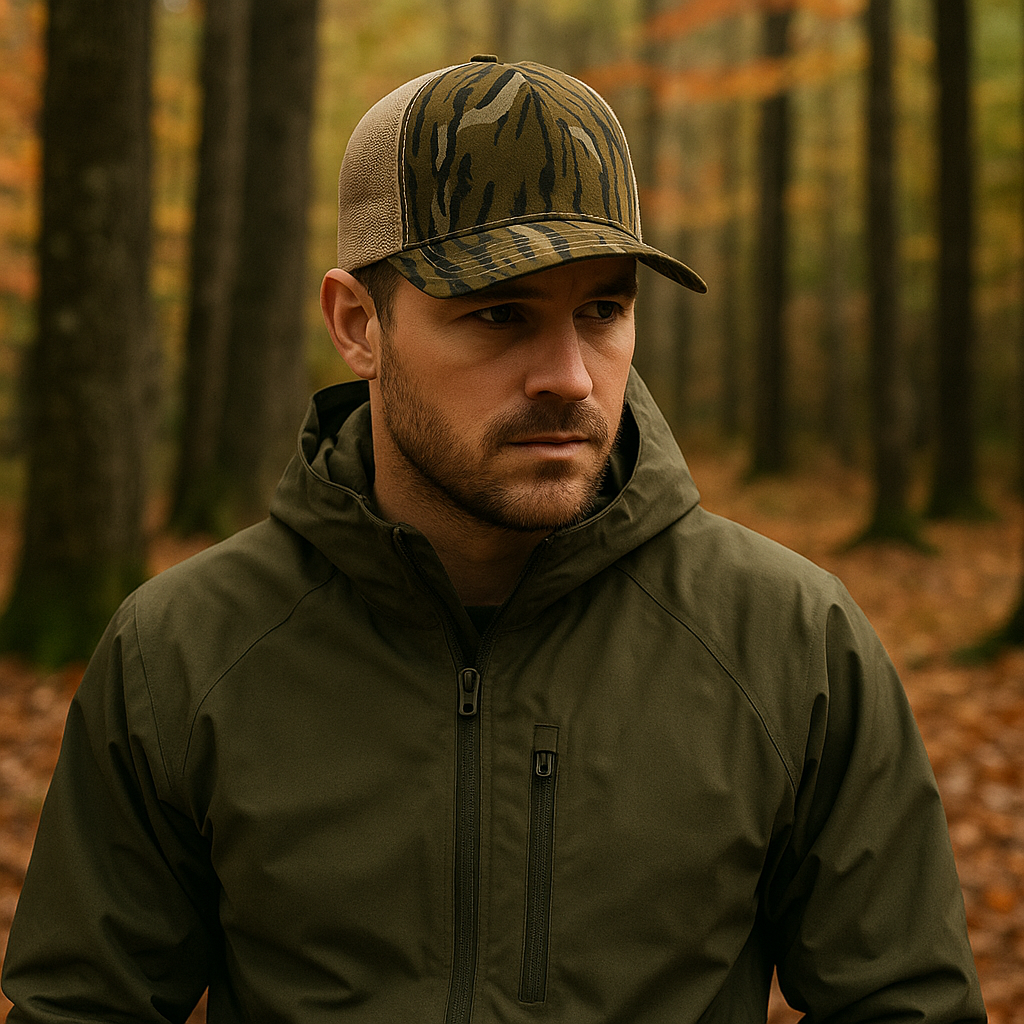 Tiger Camo Print Trucker Hat with Mesh Back for Outdoor Adventures